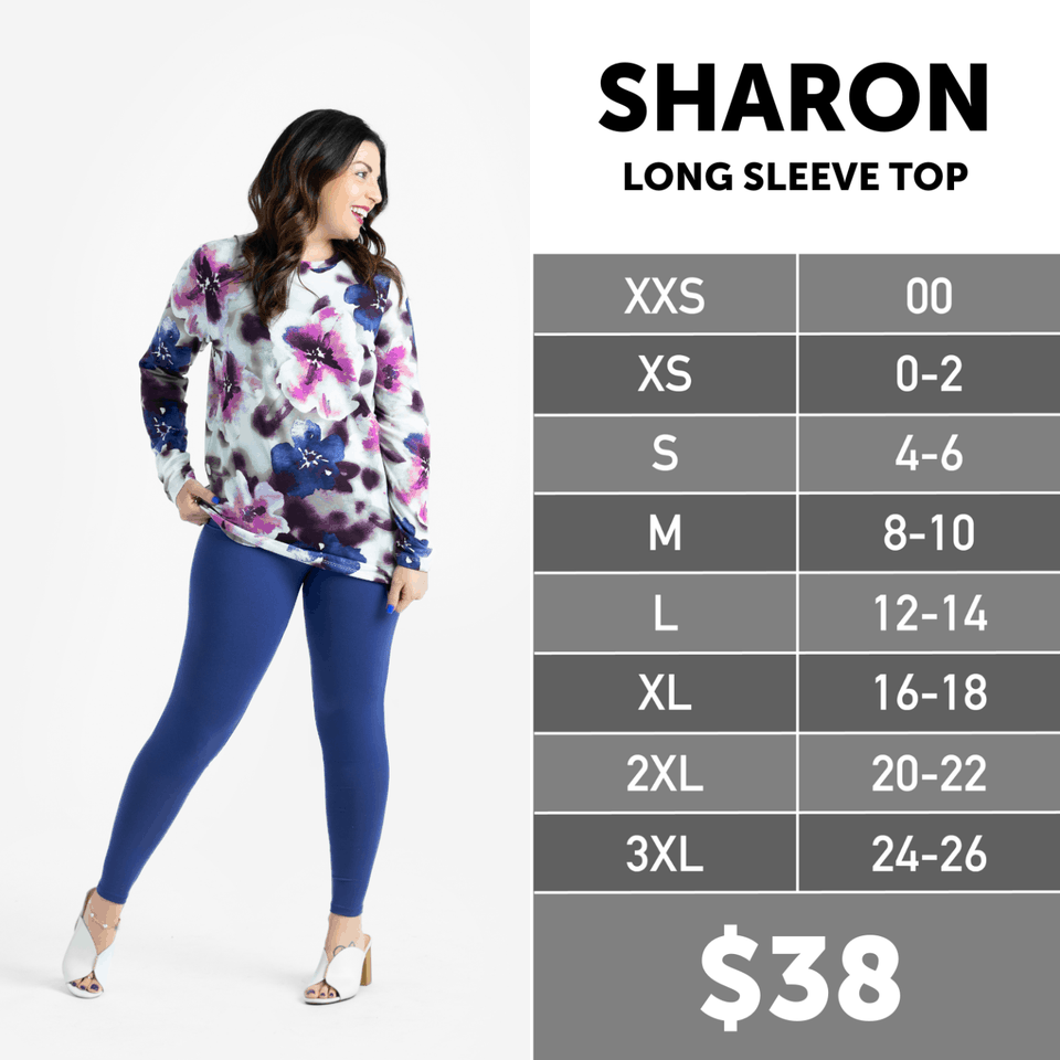 Sharon Long Sleeve Top Size Chart